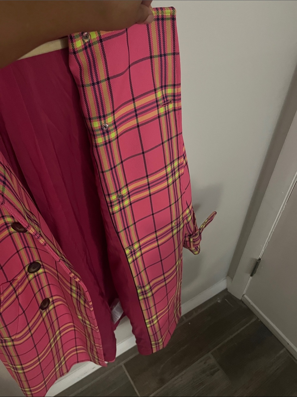 Boden Cheltenham Trench Coat Pink Neon Plaid Check US 2 – $498 Retail - Picture 8 of 9